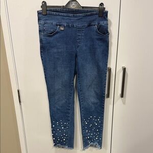 LISETTE Dark Blue Pearl Accented Cropped Jeans